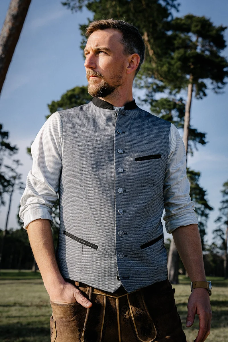 TRACHTENHEMD SLIMFIT UNI BLAU MELANGE