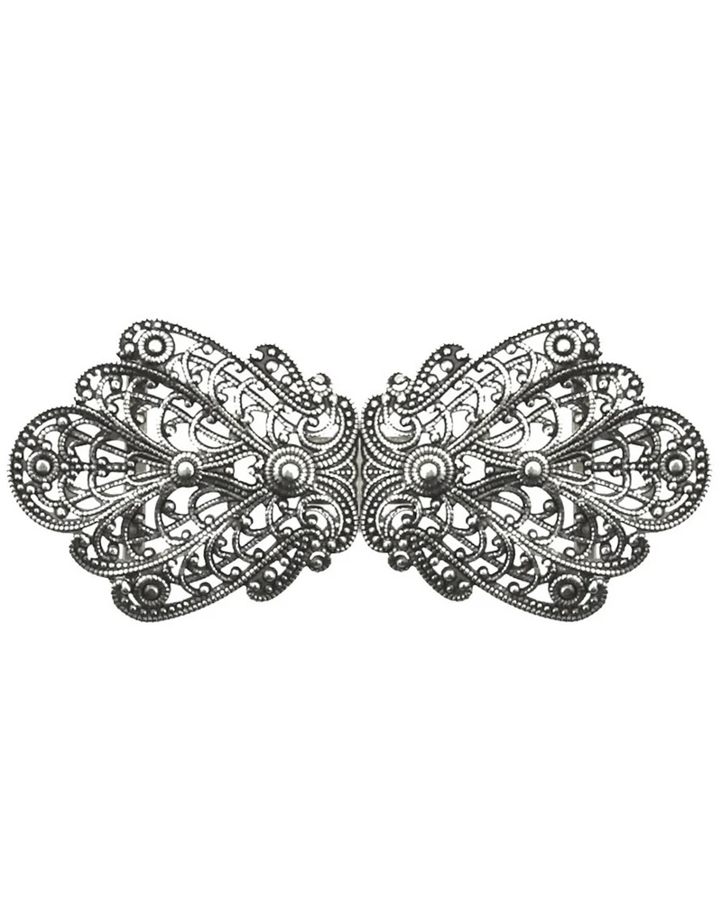 Dirndlschürzenschließe "Alika" mit Ornamentmuster 51486 - Stegbreite 3 cm | Altsilber