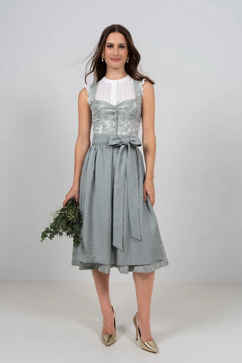 JACQUARD HOCHZEITSDIRNDL MONOCHROME FLOWERS EUKALYPTUS