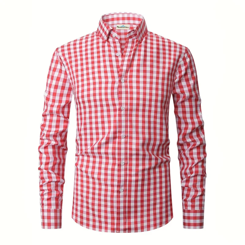 Royale Delight Small Checkered Lederhosen Shirt in Dark Red