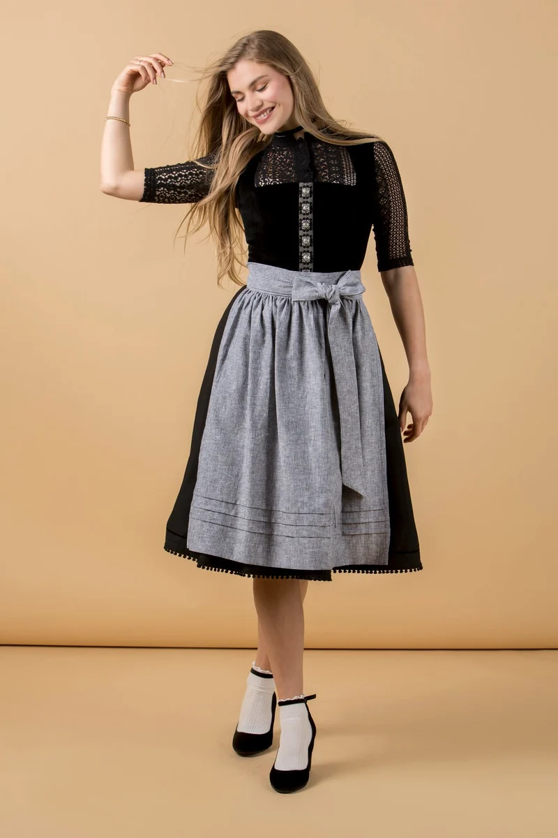 DIRNDLBLUSE HÄKELSPITZE STEHKRAGEN 3/4 ARM SCHWARZ