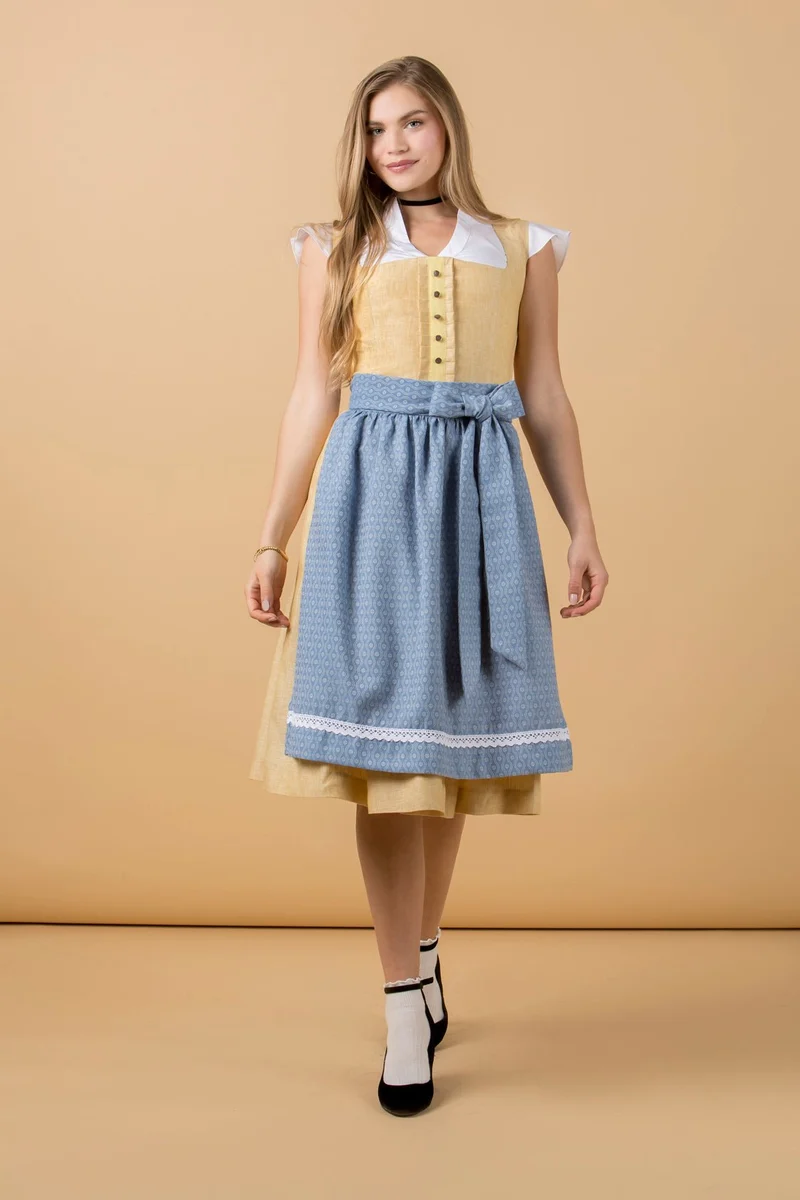 LEINEN DIRNDL TRADITIONAL GELB/ PAZIFIK