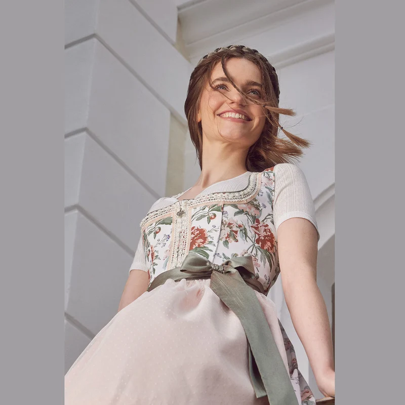 Krüger Dirndl Joceline Floral Rosé Perlenborte 60cm