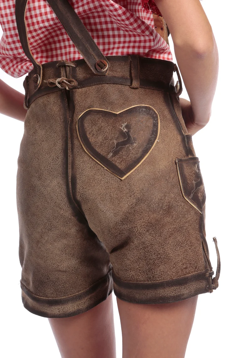 Choco-Chic Embroidered Coffee Brown Lederhosen for Women