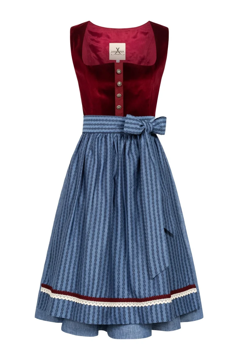 SAMT-JACQUARD DIRNDL BORDEAUX/ TAUBENBLAU