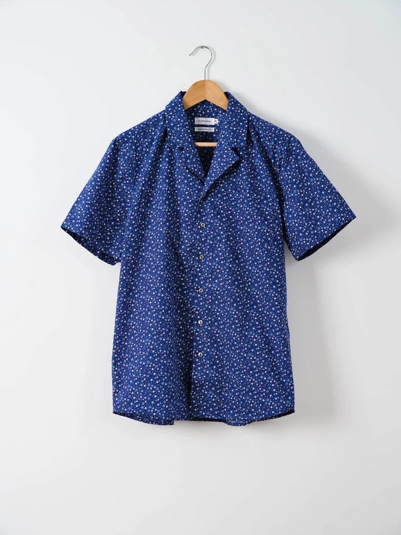 Resort Shirt Gewaschen Print Blau
