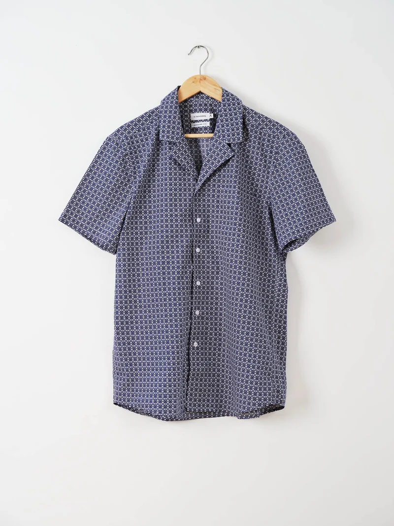 Resort Hemd Colin Gewaschen Floralem Print Blau / Weiss