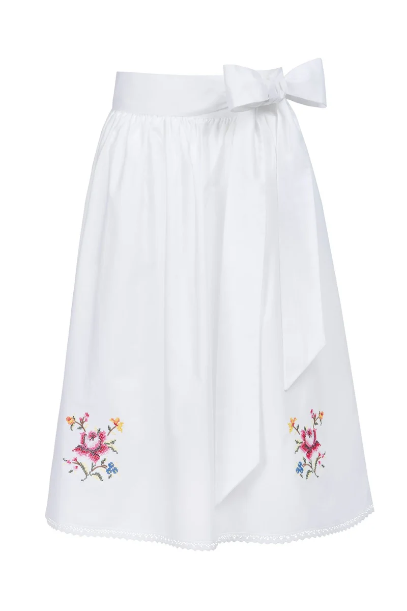 SCHÜRZE MIT FOLKLORESTICKEREI WEISS