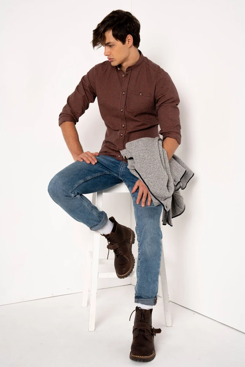 TRACHTENHEMD SLIMFIT FASHION KARO ROST/ SCHWARZ