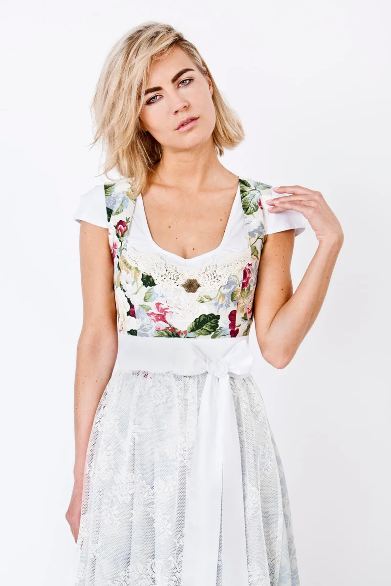 HOCHZEITSDIRNDL VINTAGE OXFORD FLOWERS HELLBLAU