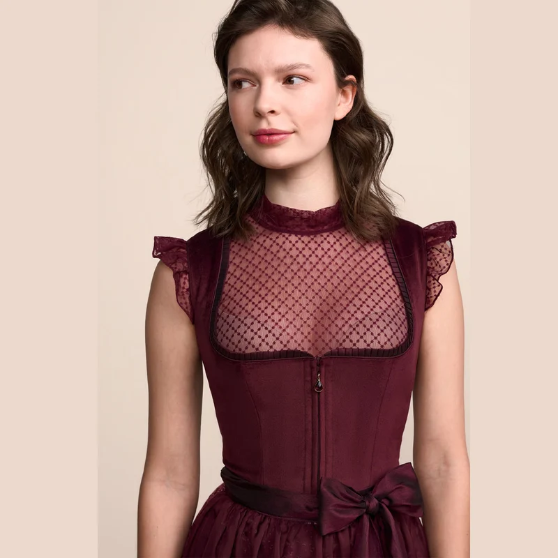 Krüger Dirndl Dilia Dunkelrot Samt mit Reißverschluss 70cm