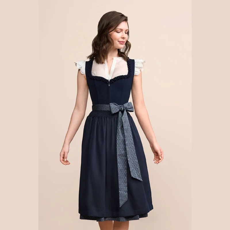 Krüger Dirndl Anica Blau Herz Ausschnitt 70cm