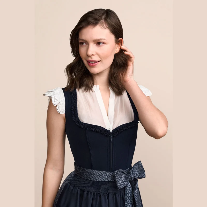 Krüger Dirndl Anica Blau Herz Ausschnitt 70cm