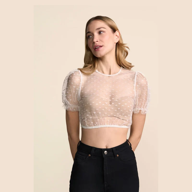 Krüger Dirndlbluse Serelina Ecru Transparent Puffarm