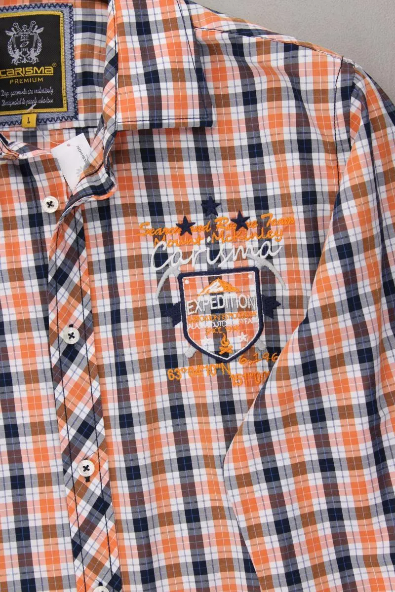 Carisma Langarmhemd für Herren Gr. L kariert orange aus Baumwolle