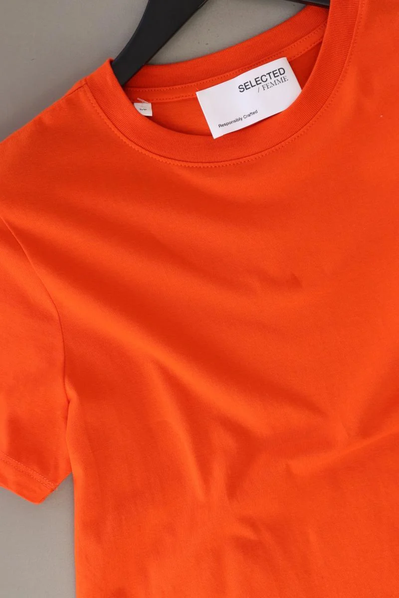 Selected Femme T-Shirt Gr. S neuwertig Kurzarm orange aus Baumwolle