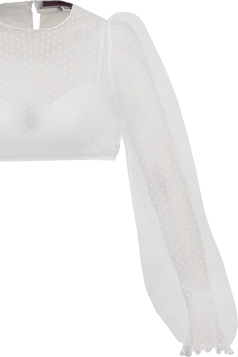 Dirndlbluse Langarm aus transparenter Spitze mit Puffärmeln