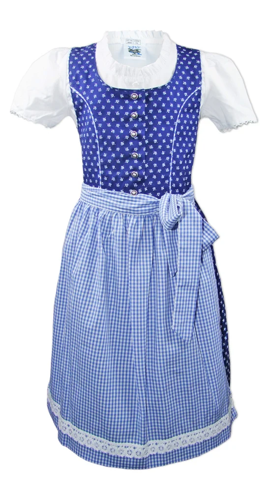 Isar-Trachten Kinder Dirndl "Melanie" 3-tlg. mit Bluse 64376 | Traditionell Blau