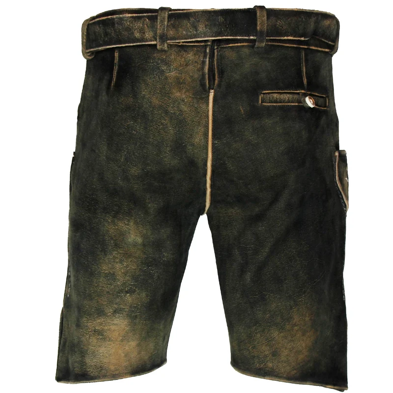 MADDOX Kurze Herren Lederhose "Altrei" mit Gürtel | Wildbock Braun