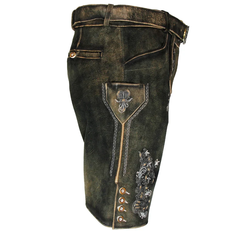 MADDOX Kurze Herren Lederhose "Altrei" mit Gürtel | Wildbock Braun