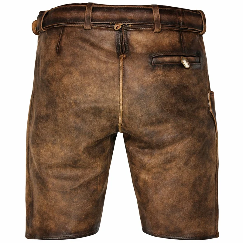 MADDOX Kurze Herren Lederhose "Altrei" mit Gürtel | Nappato Sand