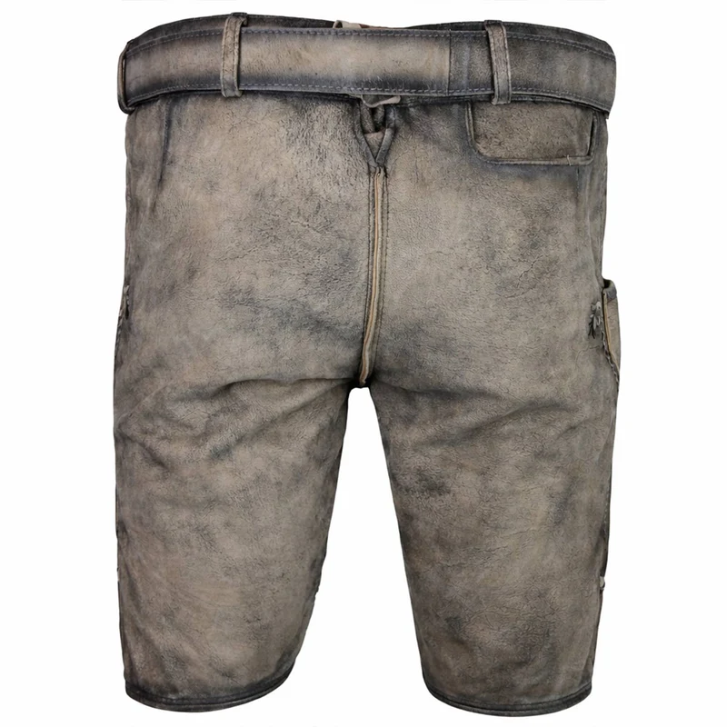 MADDOX Kurze Herren Lederhose "Zugersee" mit Gürtel | Antik R. Zement
