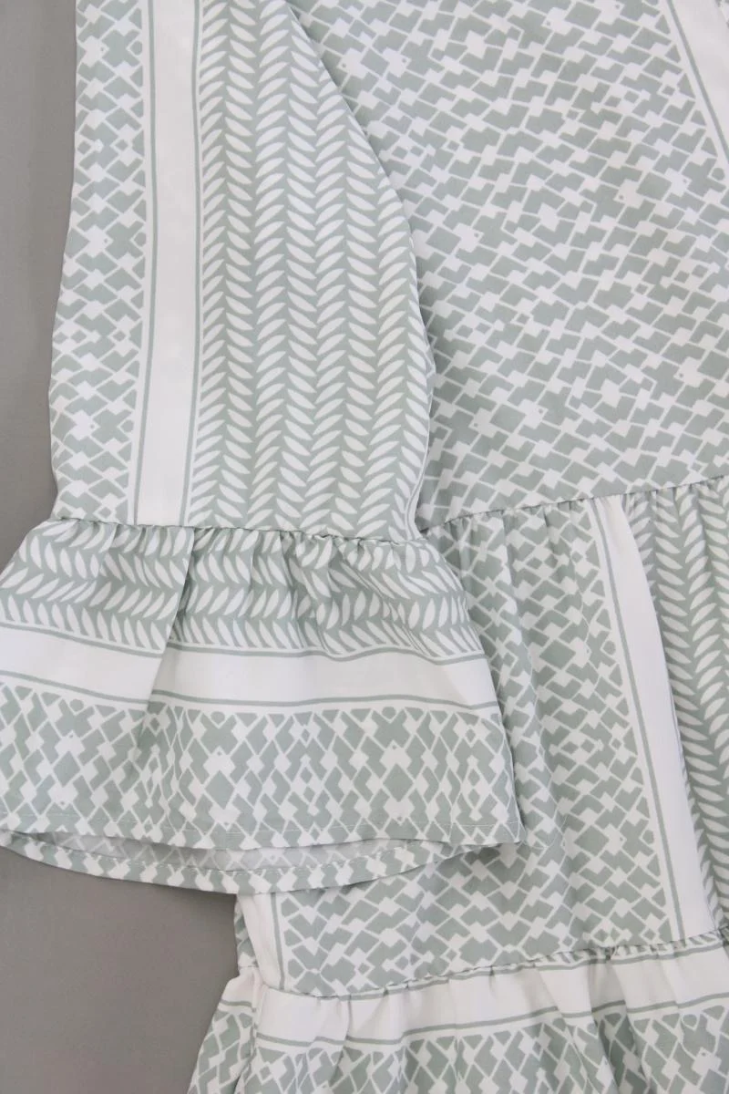 PIGALLE Midikleid Gr. L geometrisches Muster 3/4 Ärmel grün aus Polyester