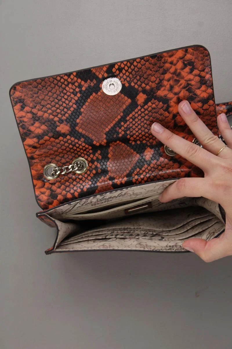 Guess Schultertasche mit Tierdruck neuwertig orange aus Kunstleder