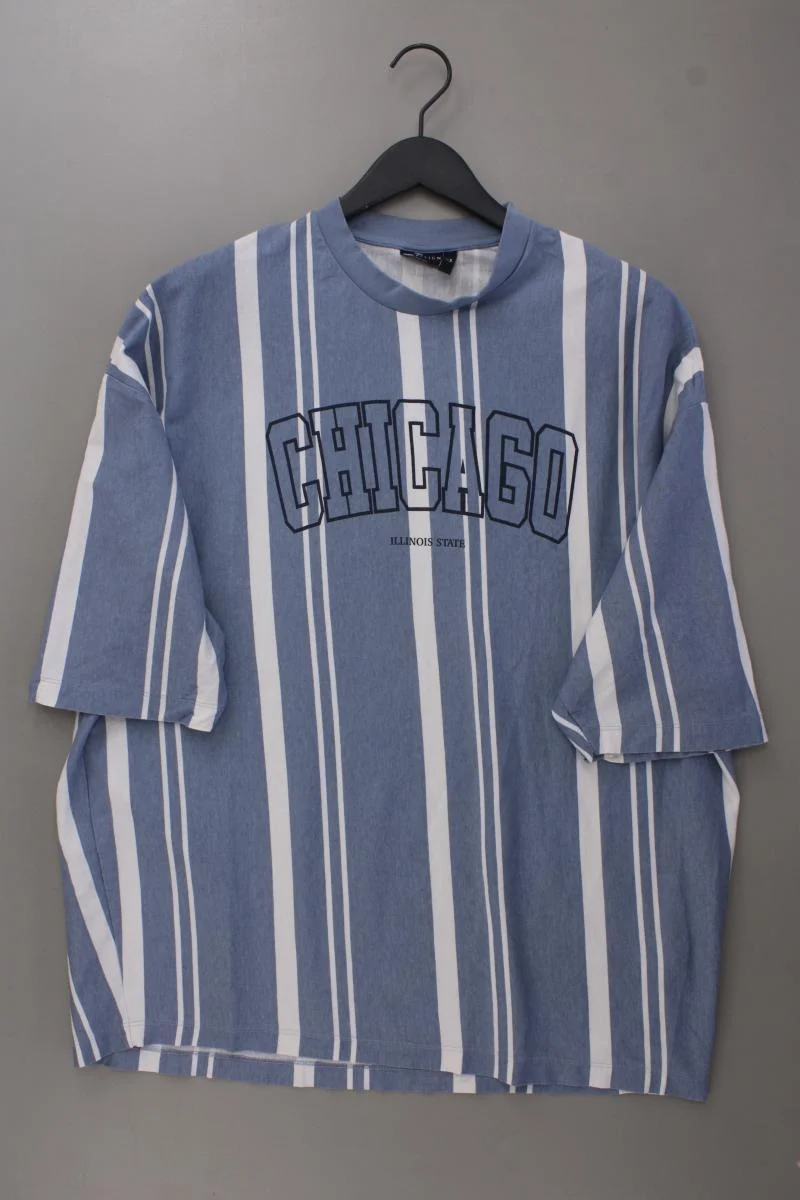Asos Oversize Shirt für Herren Gr. L gestreift Kurzarm blau aus Baumwolle