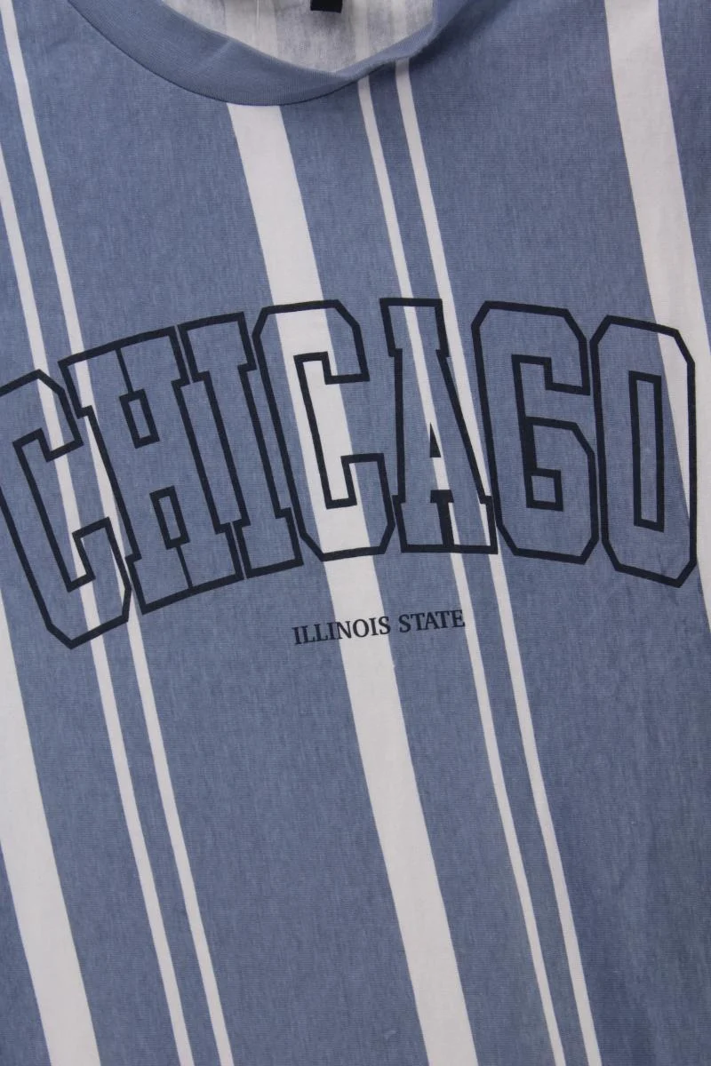 Asos Oversize Shirt für Herren Gr. L gestreift Kurzarm blau aus Baumwolle