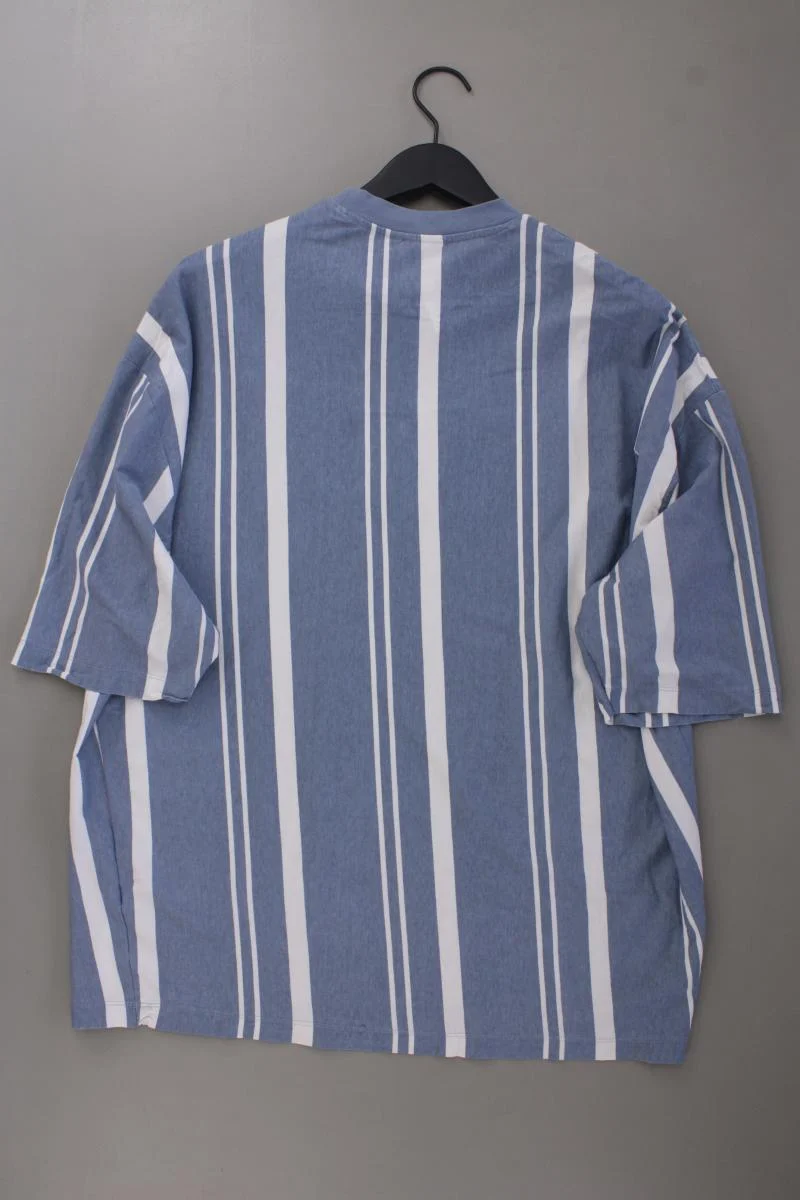 Asos Oversize Shirt für Herren Gr. L gestreift Kurzarm blau aus Baumwolle