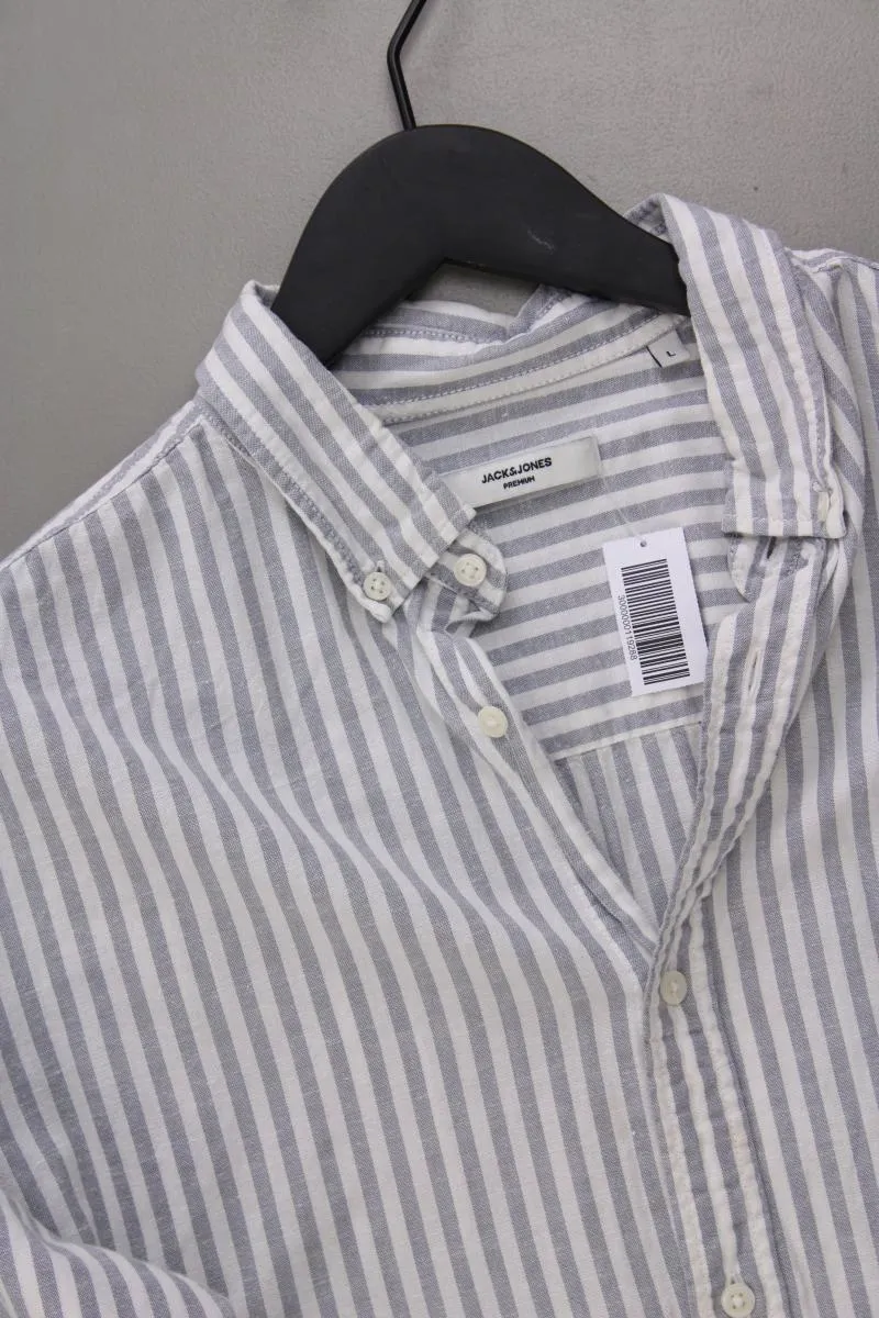 Jack & Jones Langarmhemd für Herren Gr. L gestreift grau aus Baumwolle