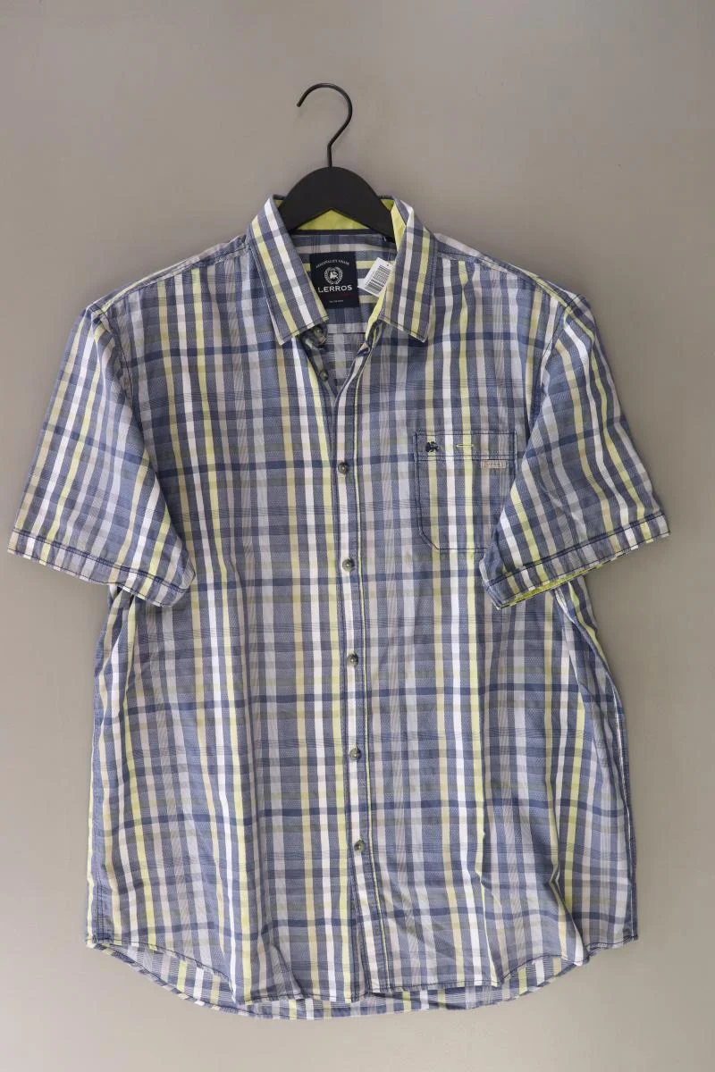 Lerros Karohemd für Herren Gr. XL kariert Kurzarm blau aus Baumwolle