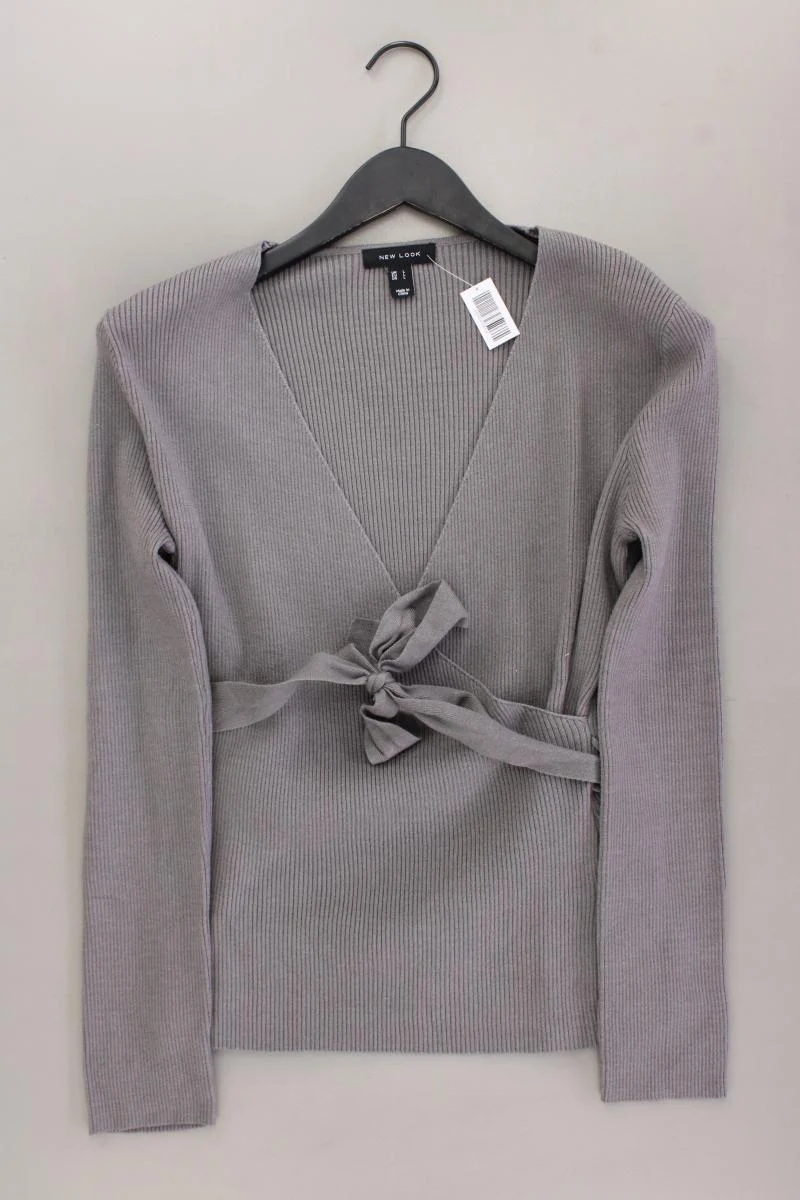 New Look Shirt mit V-Ausschnitt Gr. L Langarm grau aus Viskose