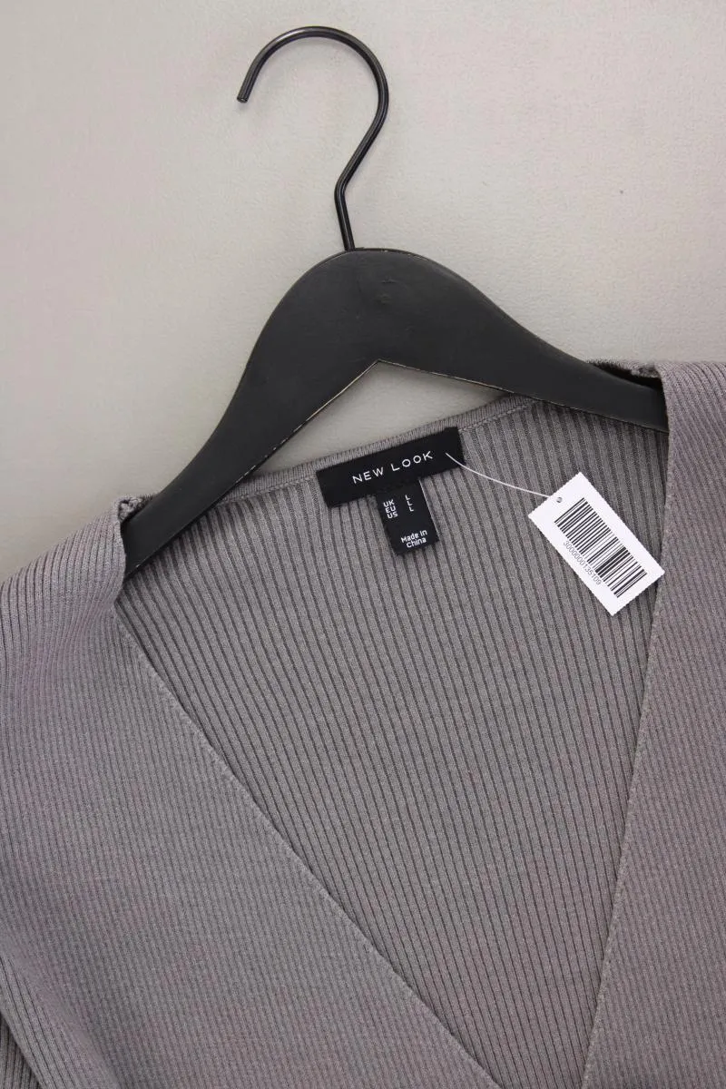 New Look Shirt mit V-Ausschnitt Gr. L Langarm grau aus Viskose