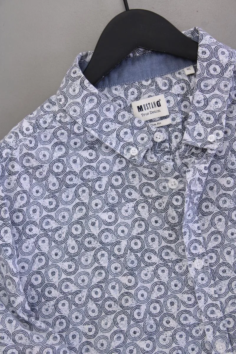 Mustang Kurzarmhemd für Herren Gr. XL geometrisches Muster grau