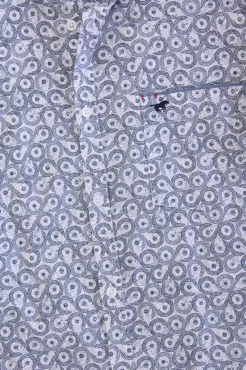 Mustang Kurzarmhemd für Herren Gr. XL geometrisches Muster grau