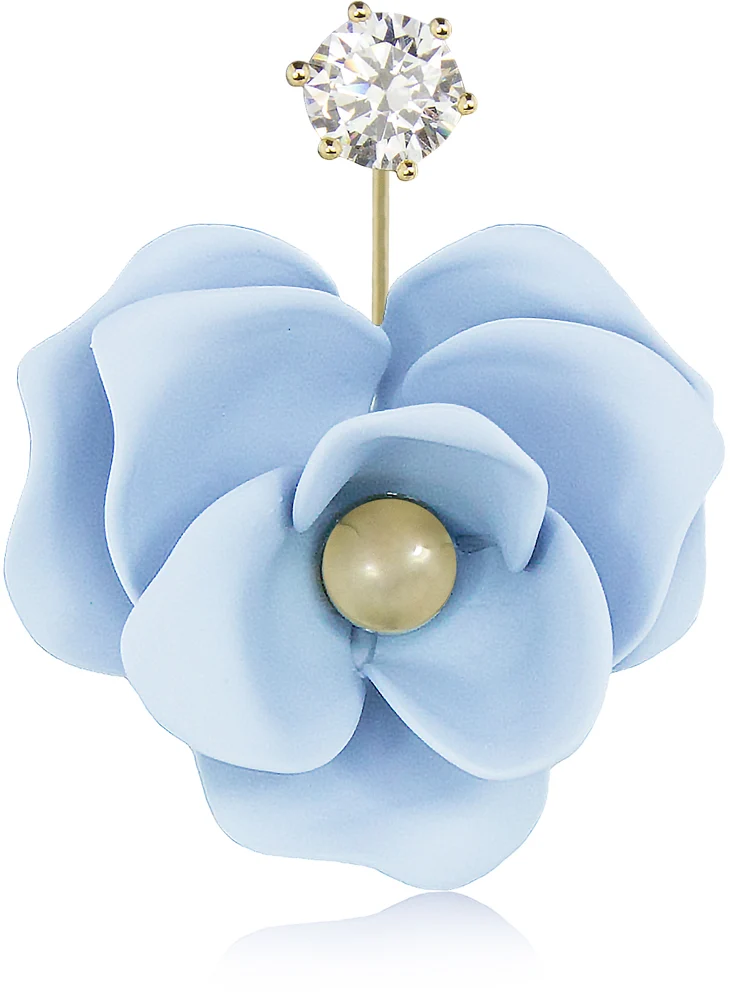 LUISIA Front Back Ohrringe Jarla mit Blumen - 16 Karat vergoldet Hellblau