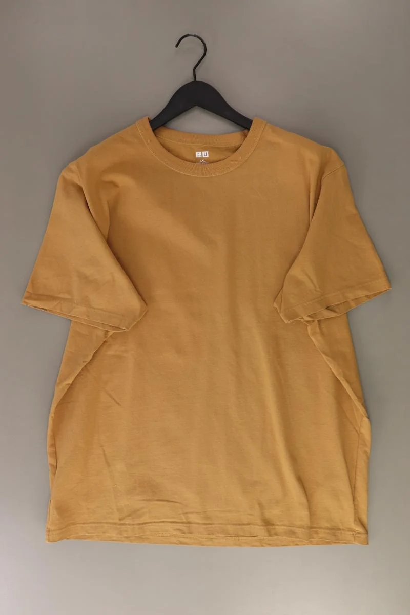 Uniqlo T-Shirt für Herren Gr. XXL Kurzarm braun aus Baumwolle