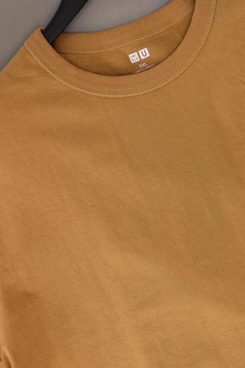 Uniqlo T-Shirt für Herren Gr. XXL Kurzarm braun aus Baumwolle
