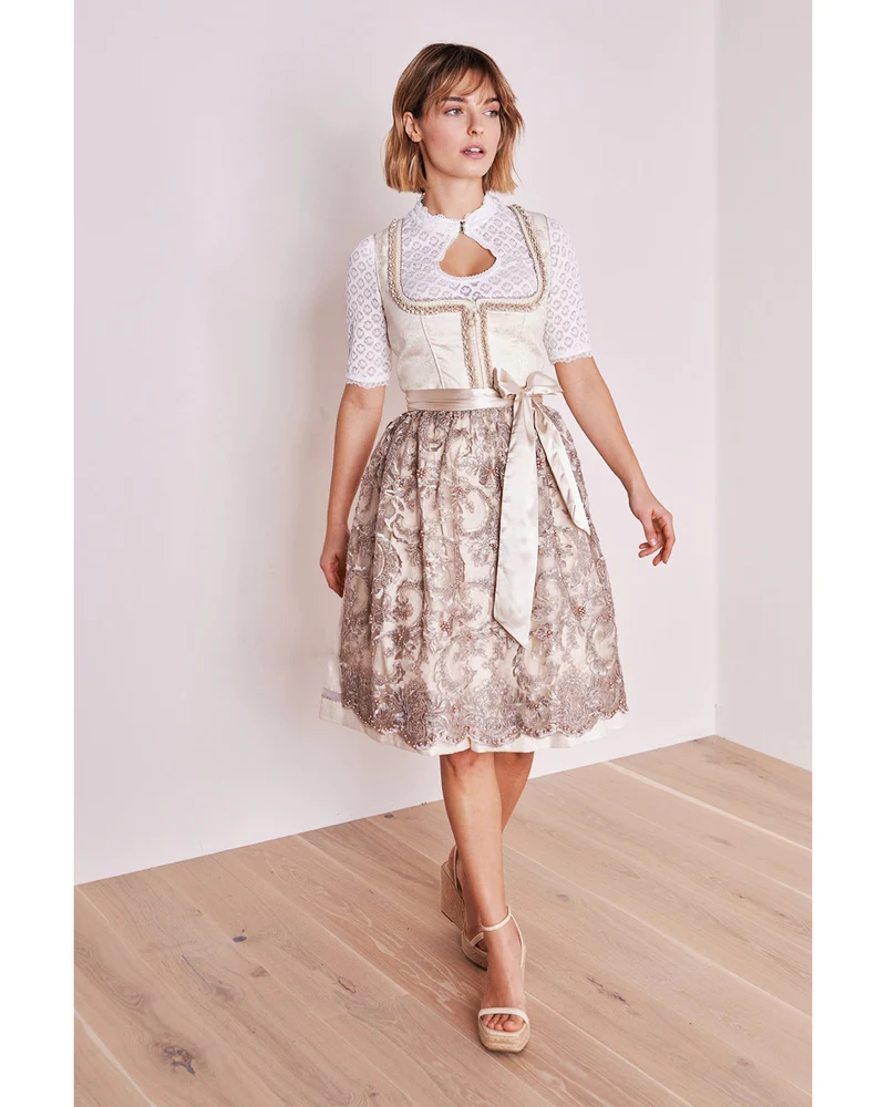 Krüger MADL Dirndl "Fia" mit Spitzenschürze 416966 | Natur 60cm
