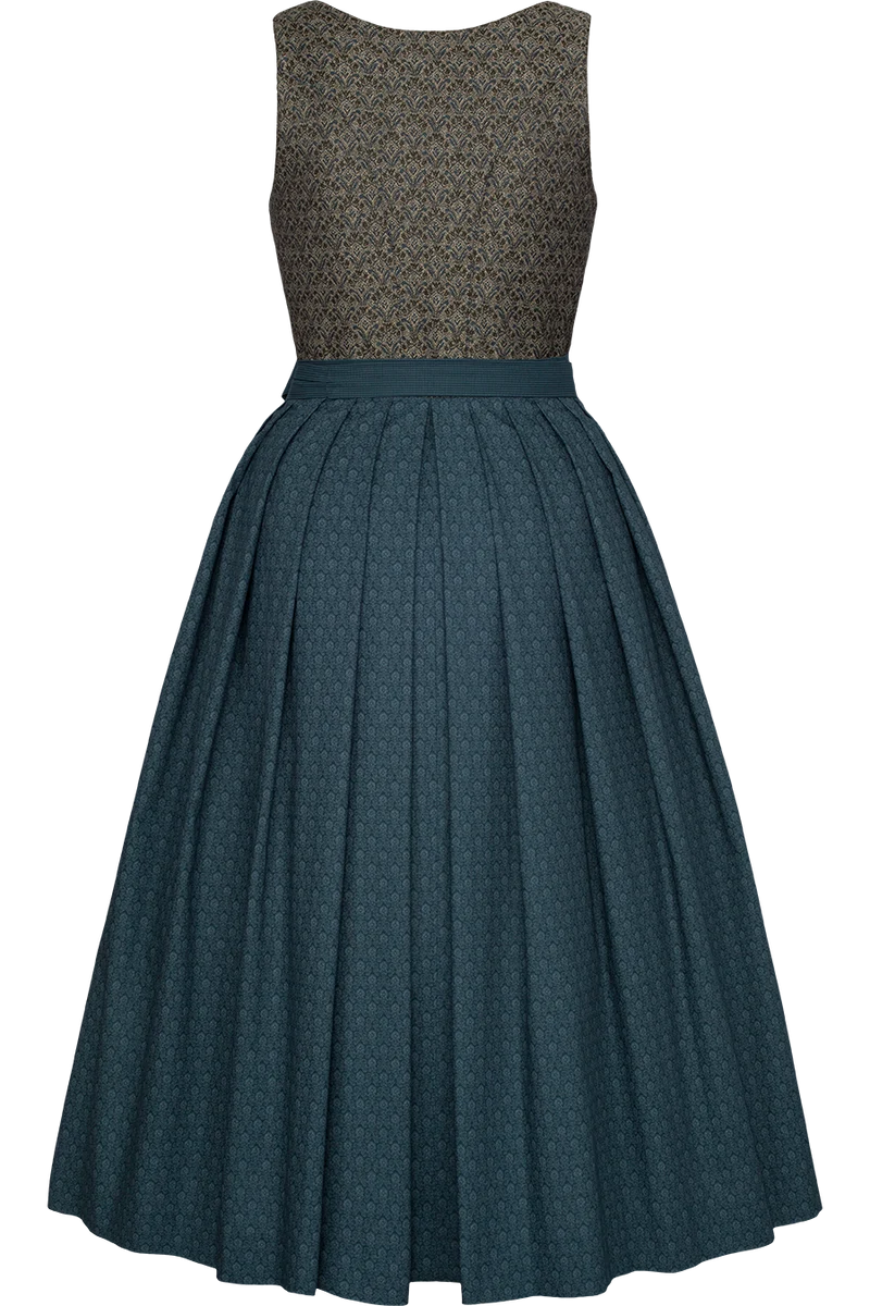 Langes Dirndl mit Wollanteil - blau gemustert