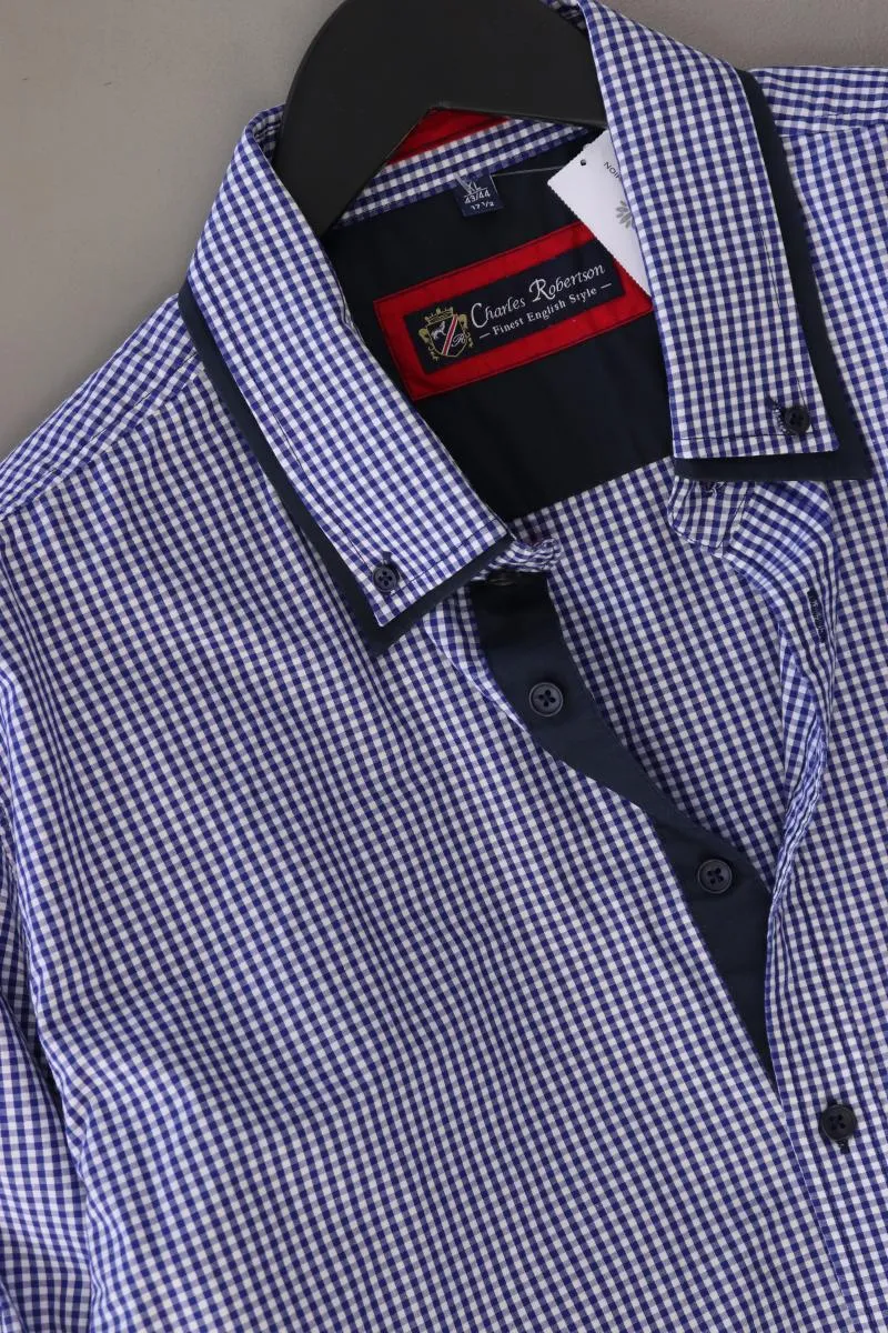 Charles Robertson Karohemd für Herren Gr. XL kariert Langarm blau aus Baumwolle