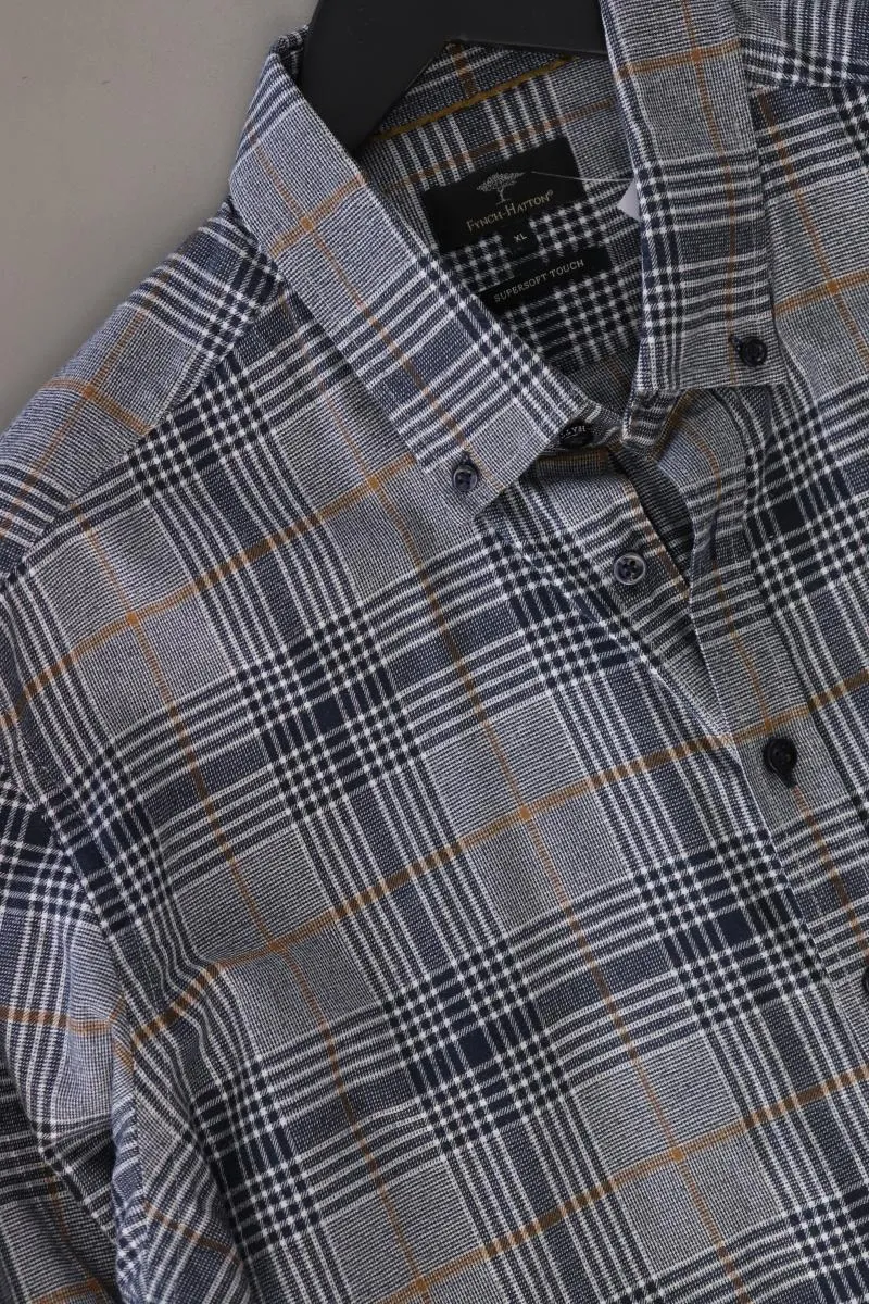 Fynch Hatton Karohemd für Herren Gr. XL kariert Langarm grau aus Baumwolle