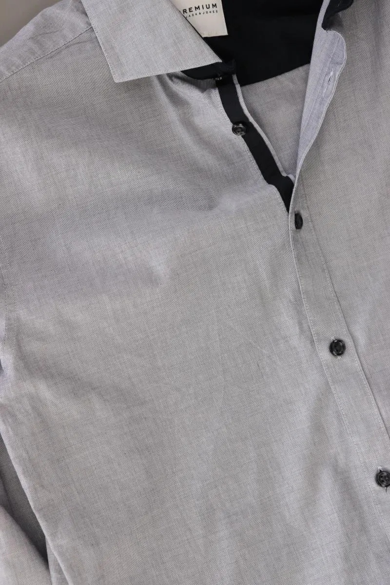 Jack & Jones Langarmhemd für Herren Gr. M grau aus Baumwolle