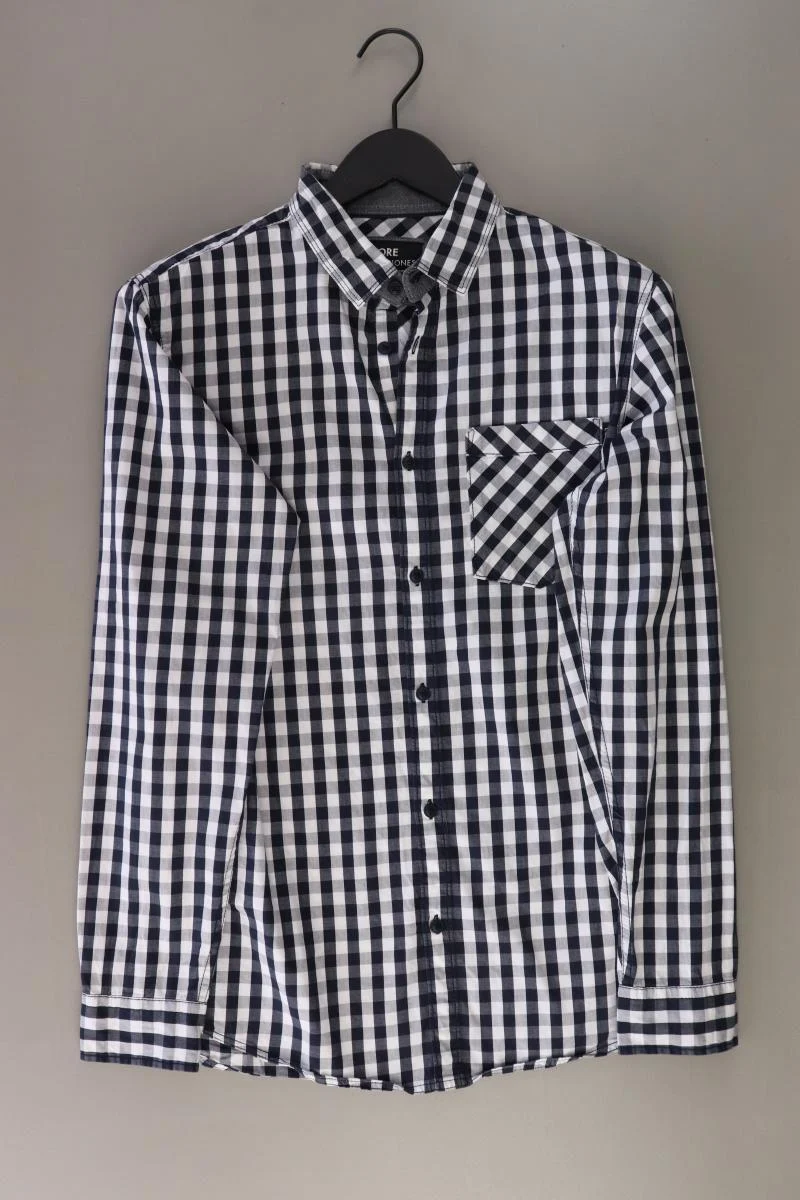 Jack & Jones Karohemd für Herren Gr. M kariert Langarm blau aus Baumwolle