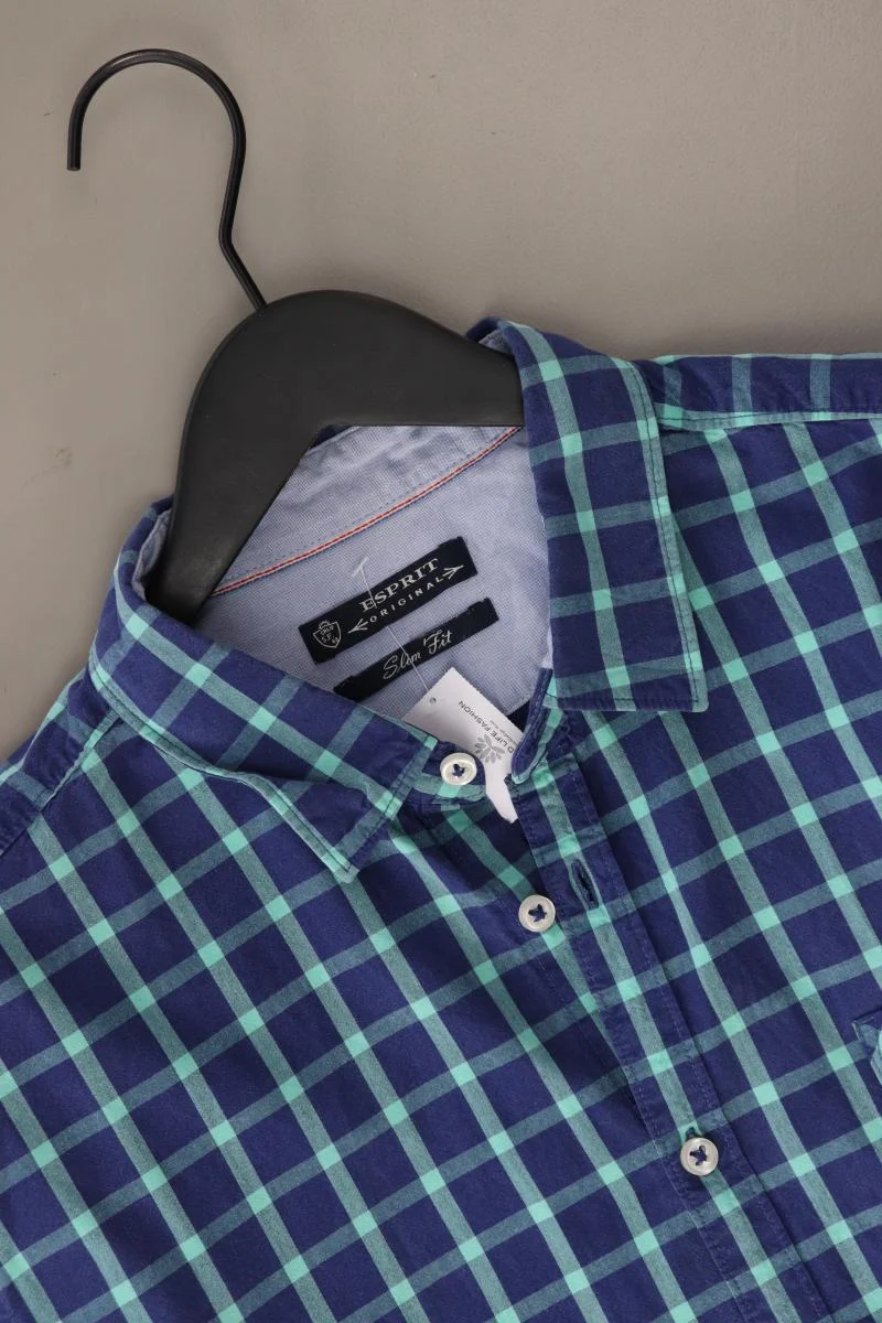 Esprit Karohemd für Herren Gr. XL kariert Kurzarm blau aus Baumwolle
