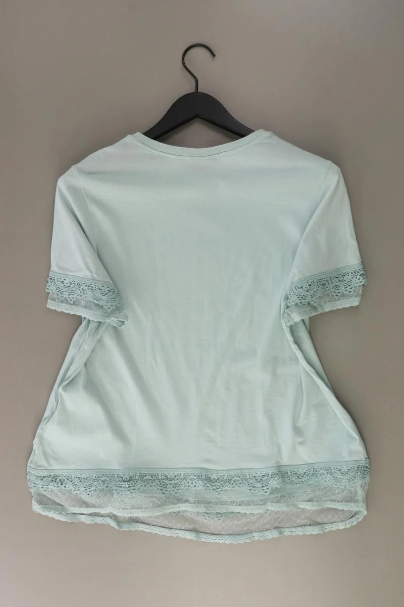 Topshop Shirt mit Spitze Gr. 44 Kurzarm türkis aus Baumwolle
