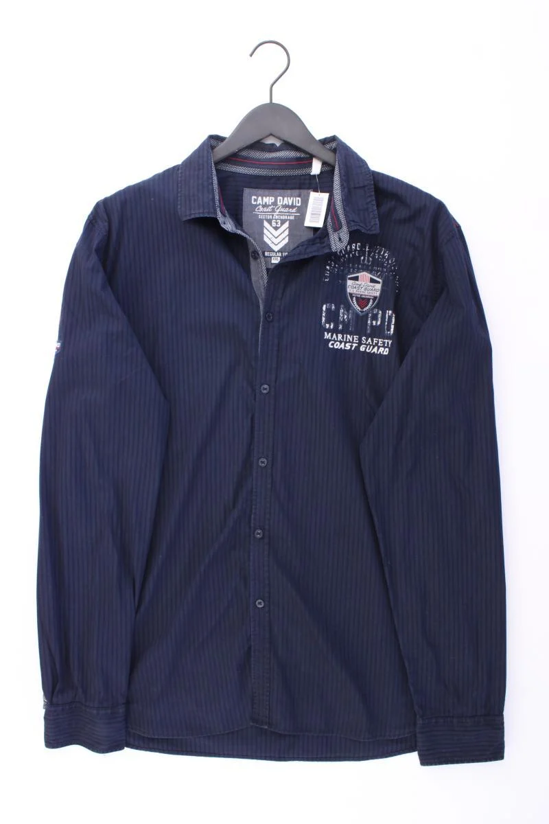 Camp David Langarmhemd für Herren Gr. XXL blau aus Baumwolle