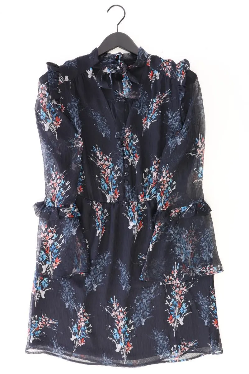 Mango Chiffonkleid Gr. M mit Blumenmuster Langarm blau aus Polyester